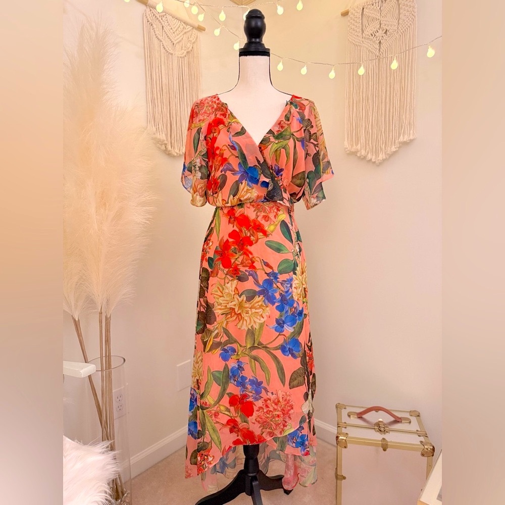 🌾‎ Enchanting Gibson Latimer Floral Hi-Lo Wrap Dress